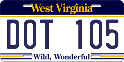 WV license plate DOT105