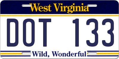 WV license plate DOT133