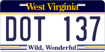 WV license plate DOT137