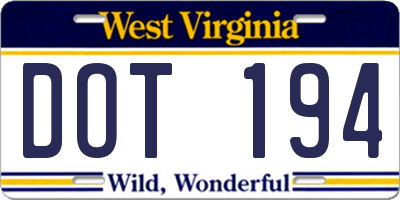 WV license plate DOT194