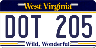 WV license plate DOT205