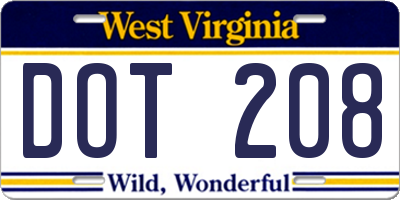 WV license plate DOT208