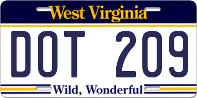 WV license plate DOT209