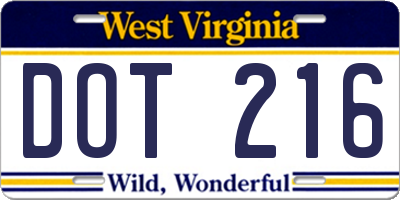 WV license plate DOT216