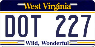 WV license plate DOT227