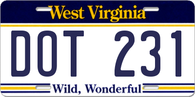 WV license plate DOT231