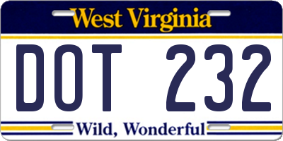 WV license plate DOT232