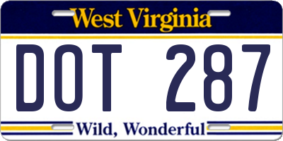 WV license plate DOT287