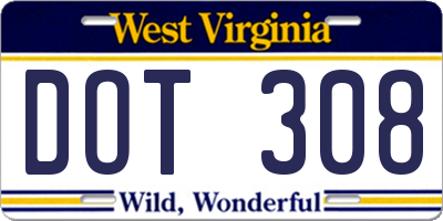 WV license plate DOT308
