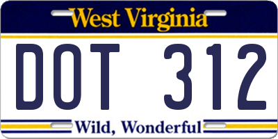 WV license plate DOT312