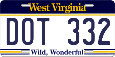 WV license plate DOT332