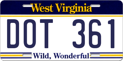 WV license plate DOT361