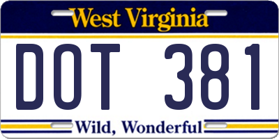 WV license plate DOT381