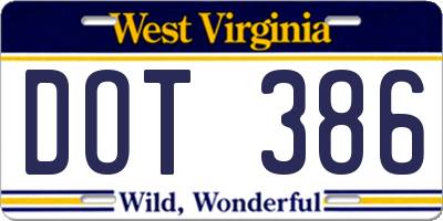 WV license plate DOT386