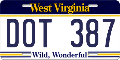 WV license plate DOT387
