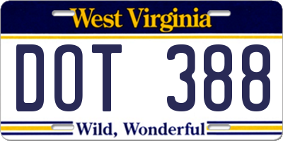 WV license plate DOT388