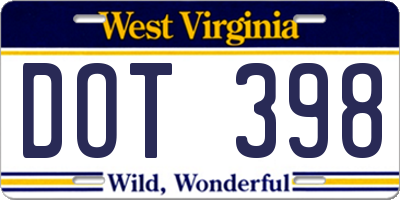 WV license plate DOT398