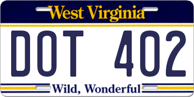 WV license plate DOT402