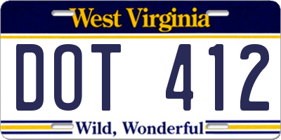 WV license plate DOT412
