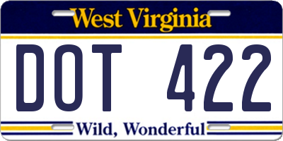 WV license plate DOT422