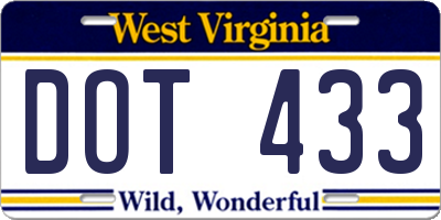 WV license plate DOT433