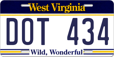 WV license plate DOT434