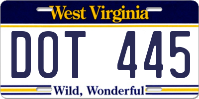 WV license plate DOT445
