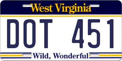 WV license plate DOT451