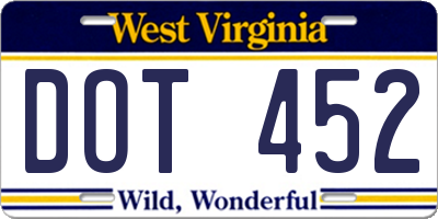 WV license plate DOT452