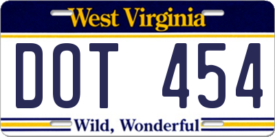 WV license plate DOT454