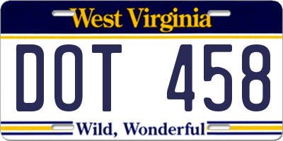 WV license plate DOT458