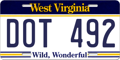 WV license plate DOT492
