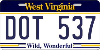 WV license plate DOT537