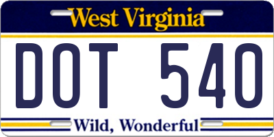 WV license plate DOT540