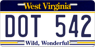 WV license plate DOT542