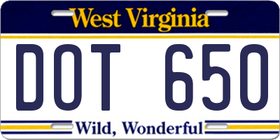WV license plate DOT650