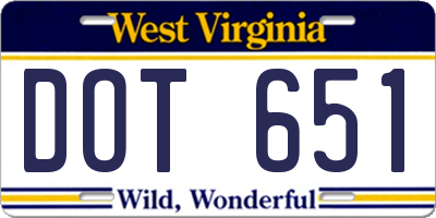 WV license plate DOT651