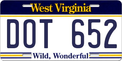 WV license plate DOT652