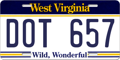 WV license plate DOT657