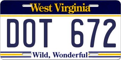 WV license plate DOT672