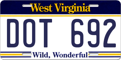 WV license plate DOT692
