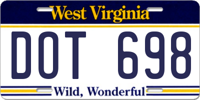 WV license plate DOT698