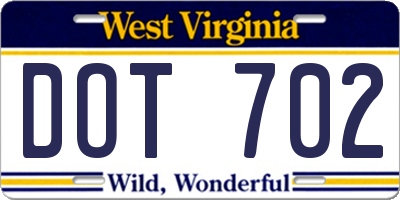 WV license plate DOT702