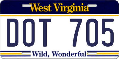 WV license plate DOT705