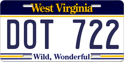 WV license plate DOT722