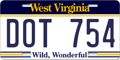 WV license plate DOT754