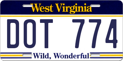 WV license plate DOT774