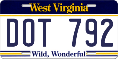 WV license plate DOT792