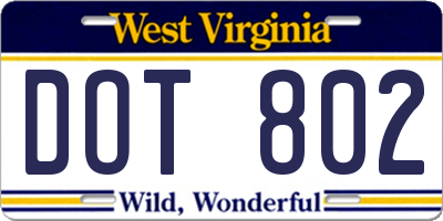 WV license plate DOT802