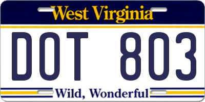 WV license plate DOT803